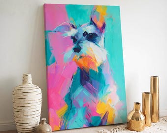 Colorful Miniature Schnauzer Canvas Art Print: Abstract Dog Portrait