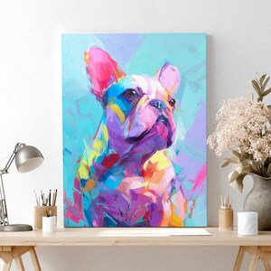 Beautiful Dog Canvas Artwork Colorful French Bulldog Wall Art Home Decor Pet Lover Gift Dog Lover&#39;s Room