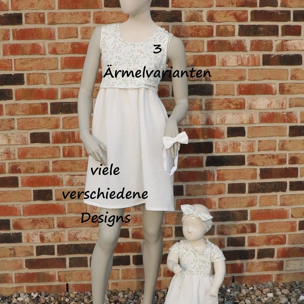 Mama und Tochter Outfit, Stillkleid, Umstandskleid, 3 Ärmelvarianten, Partnerlook, Sommerkleid, Musselin Jersey Kleid