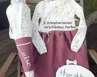 Einschulungs-Set Kleid und Schultüte/ Zuckertüte Einschulung Schulkind Schulanfang Groß 70cm Klein 35cm