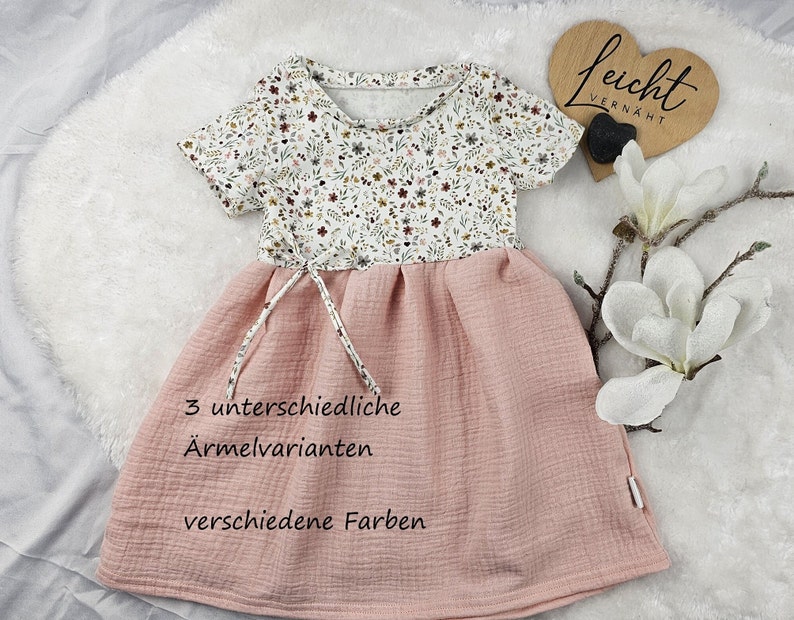 Musselin Jersey Kleid Baby/Kind Babykleid Musselin Kleidchen Trägerkleidchen Tunika in 3 Armlängen erhältlich Bild 1