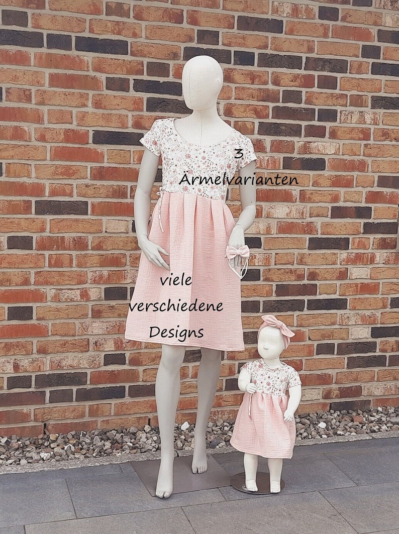 Mama und Tochter Outfit, 3 Ärmelvarianten, Partnerlook, Sommerkleid, Musselin Jersey Kleid, Brautjungfernkleid, passendes Kleid Bild 1