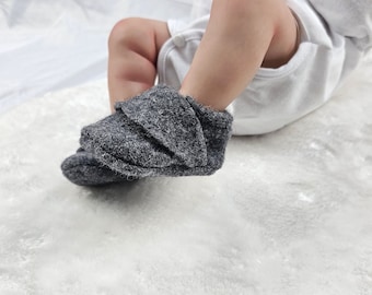 KURZE LIEFERZEIT Baby Wollwalk Puschen Trageschuhe Krabbelschuhe aus Walk Rehpuschen Wollstrumpf mit Bündchen  Gr. 14/15