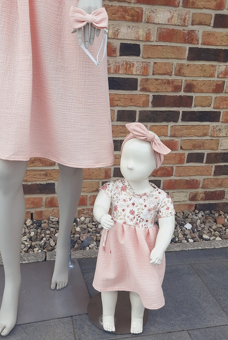 Mama und Tochter Outfit, 3 Ärmelvarianten, Partnerlook, Sommerkleid, Musselin Jersey Kleid, Brautjungfernkleid, passendes Kleid Bild 2