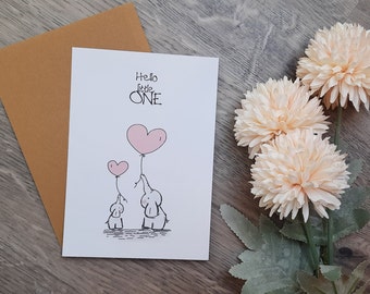 Karte zur Geburt "Hello little one", Elefant, Mädchen, Junge, Geburt, Glückwunsch, Karte, handmade, Geschenk