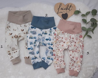 KURZE LIEFERZEIT Pumphose lang, Babyhose, bequeme Hose aus Jersey mit Bündchen, verschiedene Designs Gr. 62