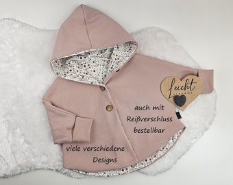 Mädchen Jacke , Cape Jacke ,Cardigan , Baumwolljacke ,Waffelstrick, Baby Jacke, Mantel für Kinder, Reißverschluss oder Knöpfe,  Größe 86-116