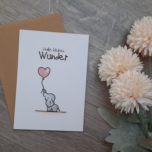 Karte zur Geburt "Hallo kleines Wunder", Elefant, Mädchen, Junge, Geburt, Glückwunsch, Karte, handmade, Geschenk