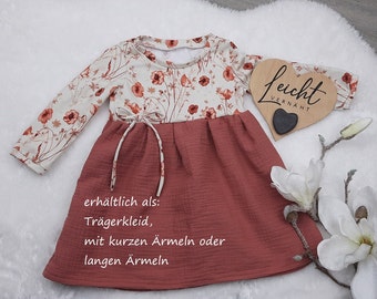 Musselin Jersey Kleid Baby/Kind Babykleid Musselin Kleidchen Trägerkleidchen Tunika in 3 Armlängen erhältlich