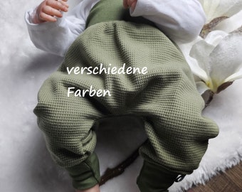 Pumphose lang, Babyhose, bequeme Hose aus Waffel Stoff mit Bündchen, verschiedene Designs