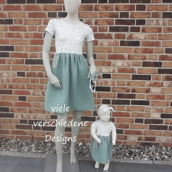 Mama und Tochter Outfit, 3 Ärmelvarianten, Partnerlook, Sommerkleid, Musselin Jersey Kleid, Brautjungfernkleid, passendes Kleid