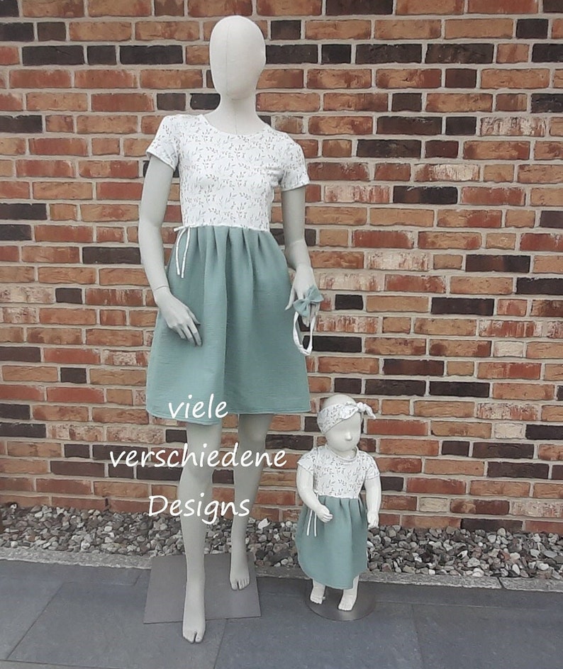 Mama und Tochter Outfit, 3 Ärmelvarianten, Partnerlook, Sommerkleid, Musselin Jersey Kleid, Brautjungfernkleid, passendes Kleid Bild 1