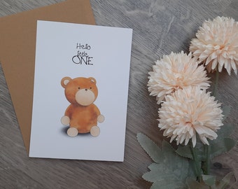 Karte zur Geburt "Hello little one", Teddy, Mädchen, Junge, Geburt, Glückwunsch, Karte, handmade, Geschenk