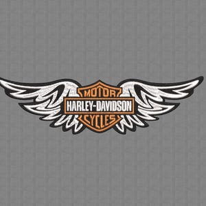 May include: Embroidered Harley-Davidson Cycles logo with wings. The logo features a shield shape with the words "MOTOR HARLEY-DAVIDSON CYCLES" in black and orange. White and black wings are on either side of the logo.