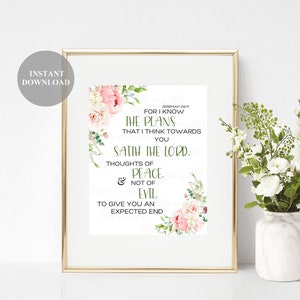 Jeremías 29:11, Porque sé los planes que tengo para ti, Escritura bíblica descargable decoración del hogar, impresiones de arte, citas inspiradoras