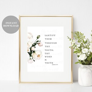 Printable Art Wall Decor Thy Word Is Truth, John 17:17, Digital Download Bible Home Decor, PDF, Religious, Poster, Quotes