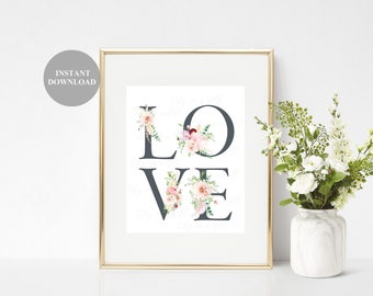 LOVE, Printable Instant Download Home Decor Typography, Wall Art, Print