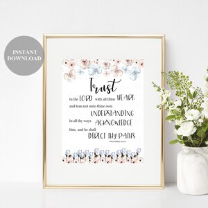 Trust In The Lord With All Your Heart, Proverbs 3:5-6, Printable Wall Art, Digital Download, Christian Wall Decor