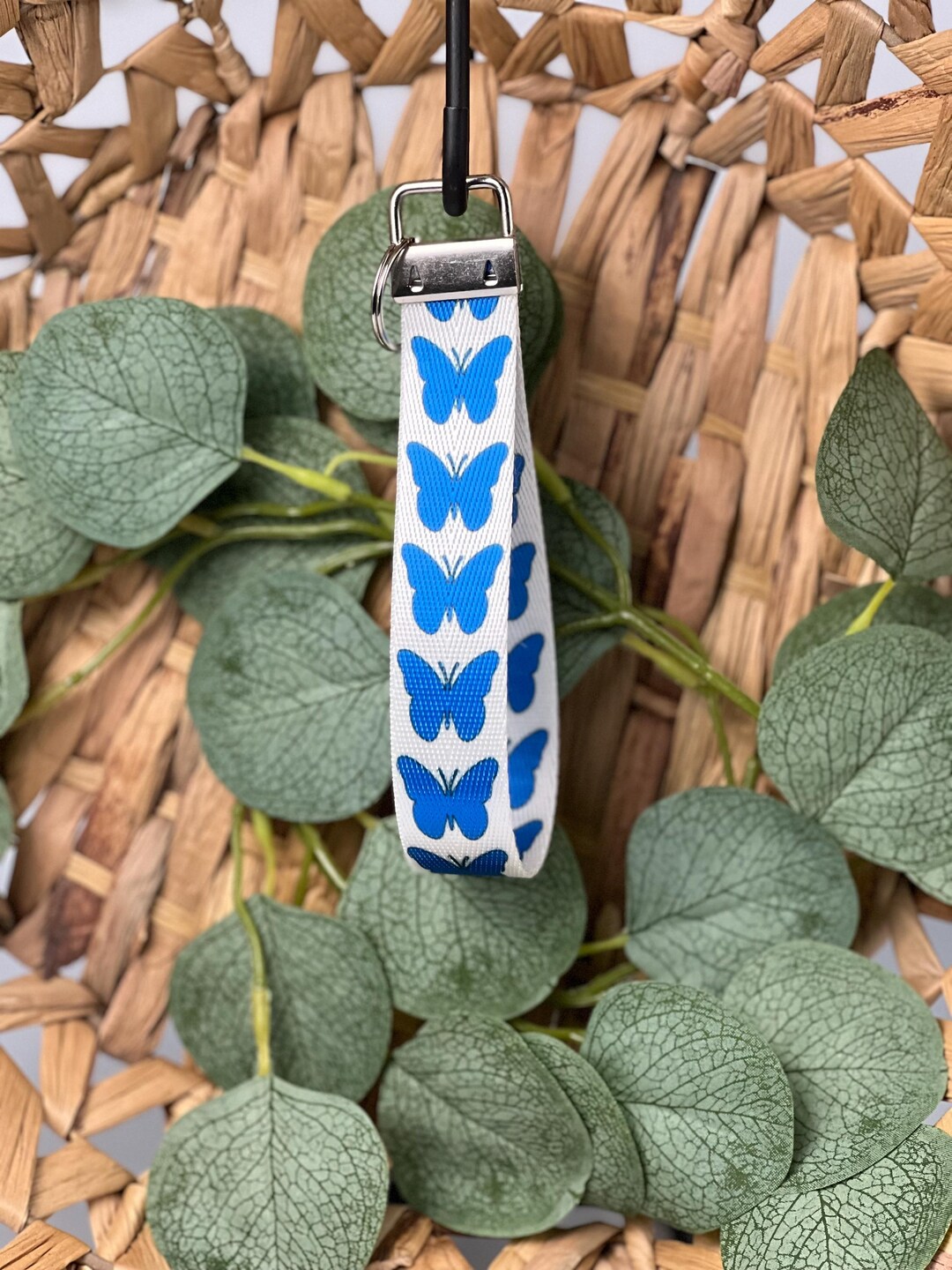 Butterfly Key Rings Blue Butterfly Wristlet Keychain, Butterfly Key Ring, Aesthetic Blue ...