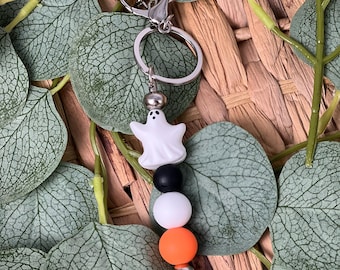 3D Ghost Keychain, Cute Halloween Bag Charm, Spooky Beaded Accessory, Trick Or Treat Keyring, Fall Gift
