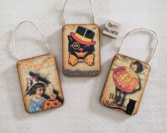 Vintage Halloween Ornaments, Fall Ornaments, Pumpkin Ornaments, Black Cat Ornaments, Halloween Decorations, Halloween Decor, Pumpkin Decor