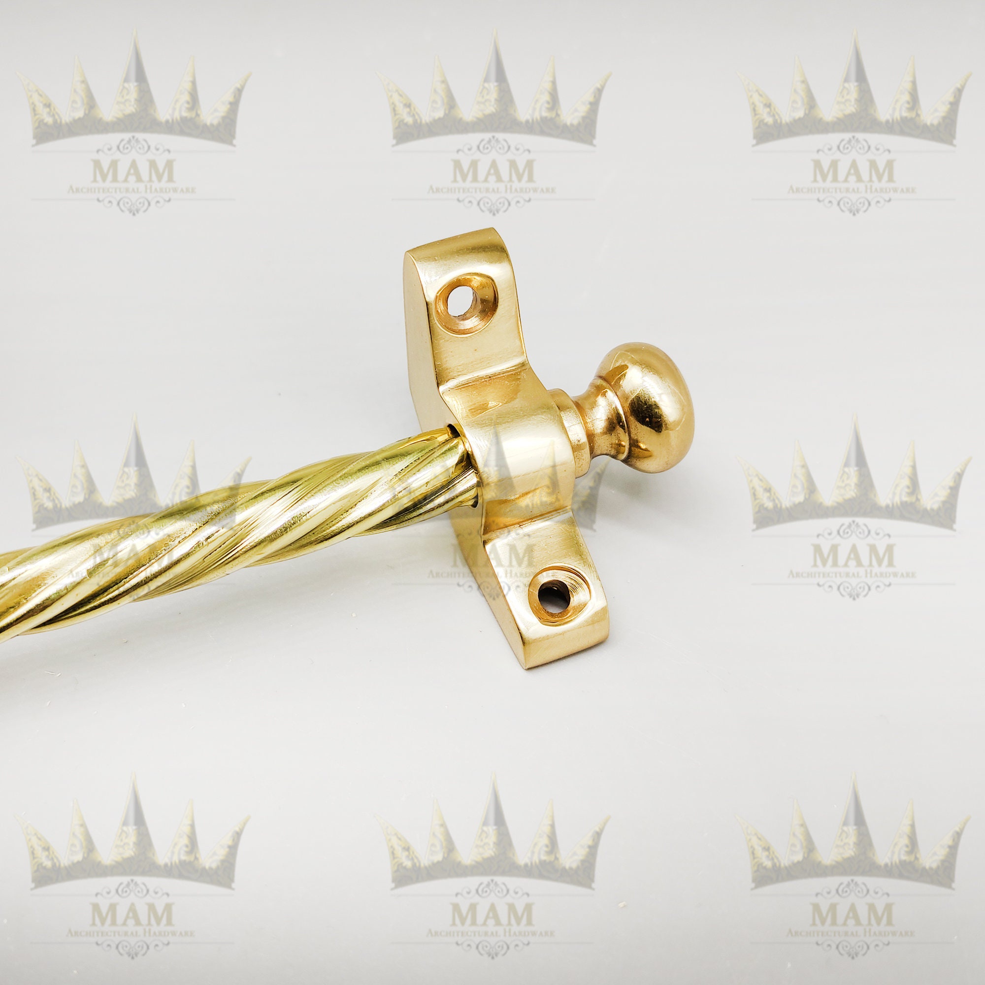 Pine Finial Polished Brass Stair Rods 3/8" x 28.5" Candy Twist Antique