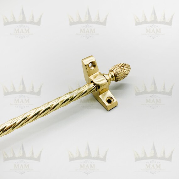 Pine Finial Polished Brass Stair Rods 3/8" x 28.5" Candy Twist Antique