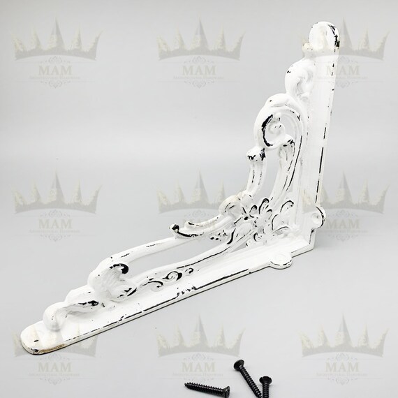 PAIR of Cast Iron VICTORIAN Shelf Bracket 8" x 6" White Antique