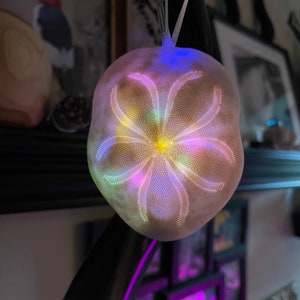 Moonflower Shell Ornament LED Light with Glass Orb. Hanging Nightlight. Childs Gift Geometric Flower Beach Decor