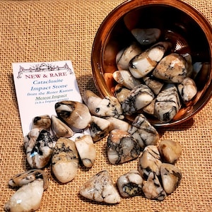 May include: A collection of white and black cataclosite impact stones from the Roter Kamm Meteor Impact. The stones are tumbled and have a smooth, polished finish.  NEW & RARE Cataclosite Impact Stone from the Roter Kamm Meteor Impact (a.k.a Impact quartz)