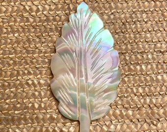 Carved Mother of Pearl Leaf Pin Brooch