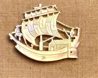 Vintage Mother of Pearl Sailing Ship Brooch or Pin