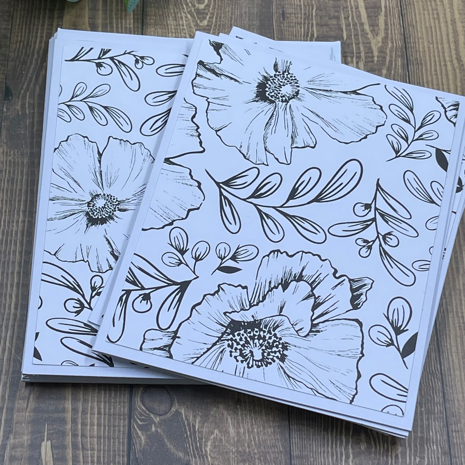 Black and White Floral Print Notecards Floral Notecards Set Etsy
