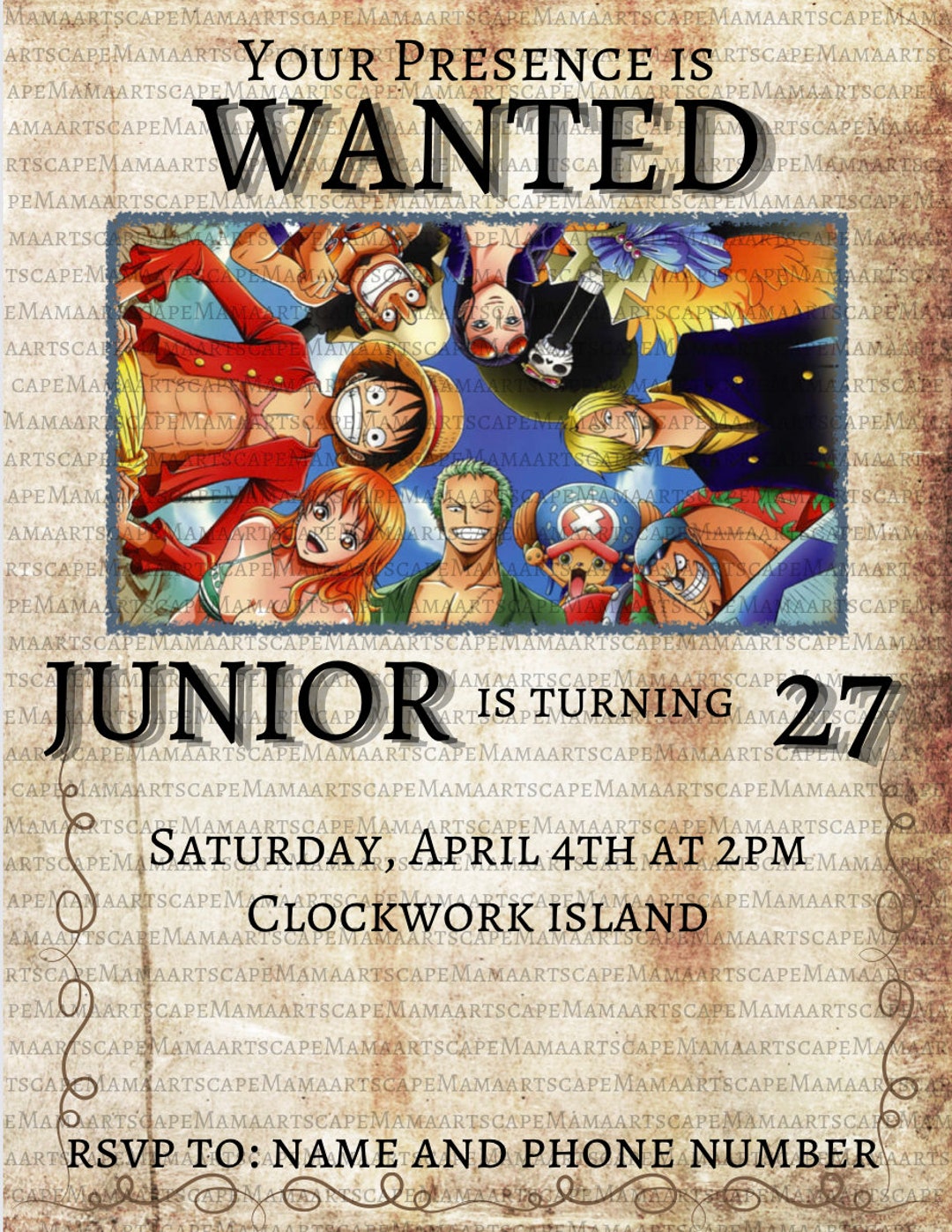 One Piece Digital Birthday Invitation, Canva Template, Birthday Invite ...