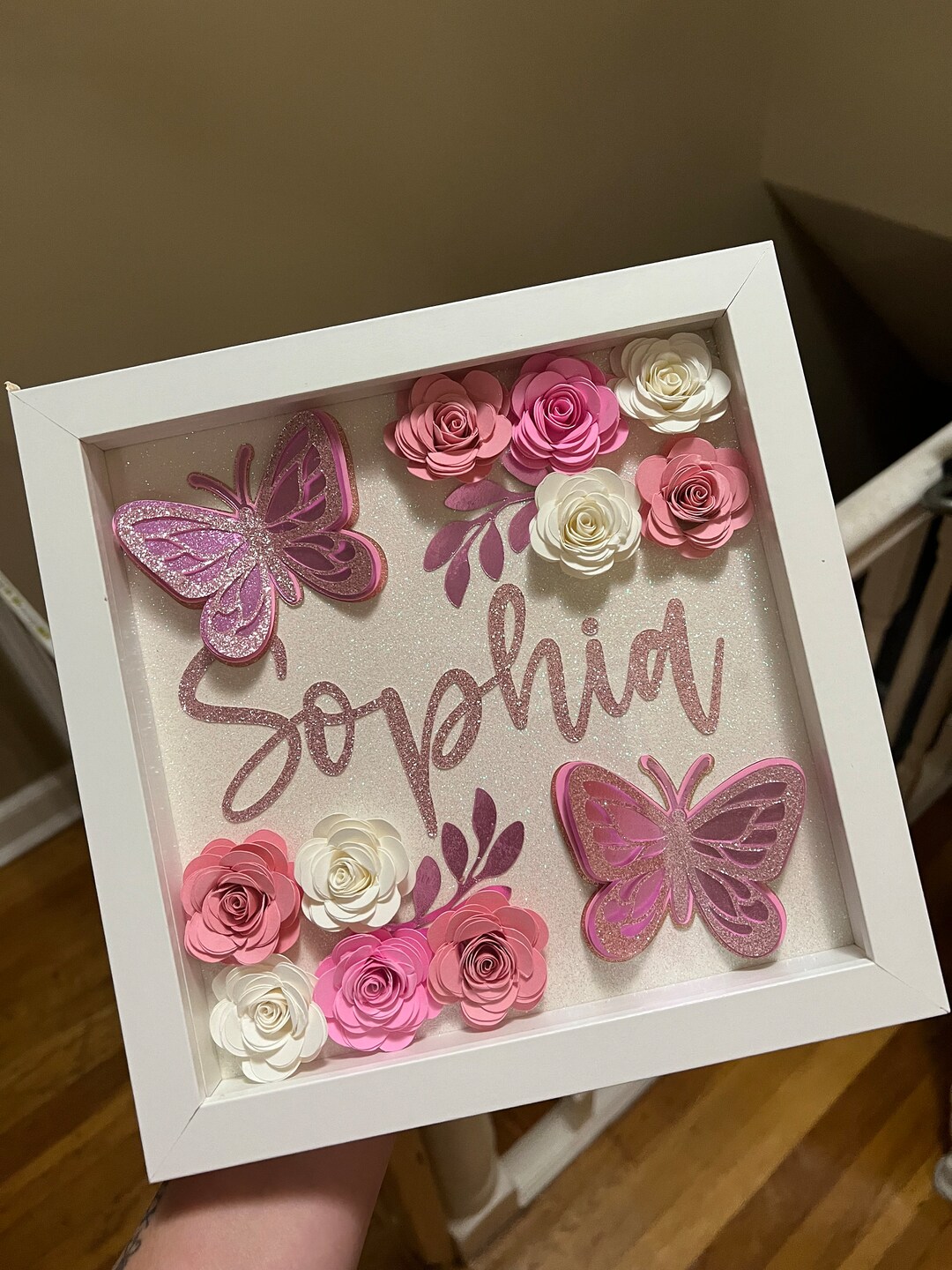 Butterfly Shadow Box, Custom Shadow Box, Nursery Gift, Birthday Gift