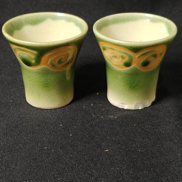 Ceramic Green and Orange Sake Cups (set of 2)