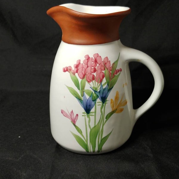 Vintage Art Pottery Emerson Creek Pottery Floral Pitcher Flower Vase Bedford VA