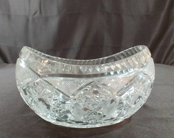 Vintage Toscany Hand-Cut Lead Crystal Canoe-Shaped Bowl, Star of David, Made in W. Germany