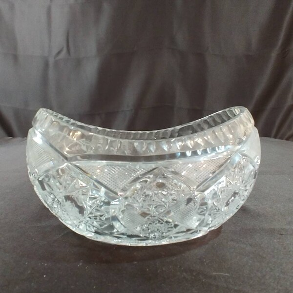 Vintage Toscany Hand-Cut Lead Crystal Canoe-Shaped Bowl, Star of David, Made in W. Germany