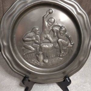 Pewter Antique Plate with 3 Men Fighting by Kurz Tiel CK Holland