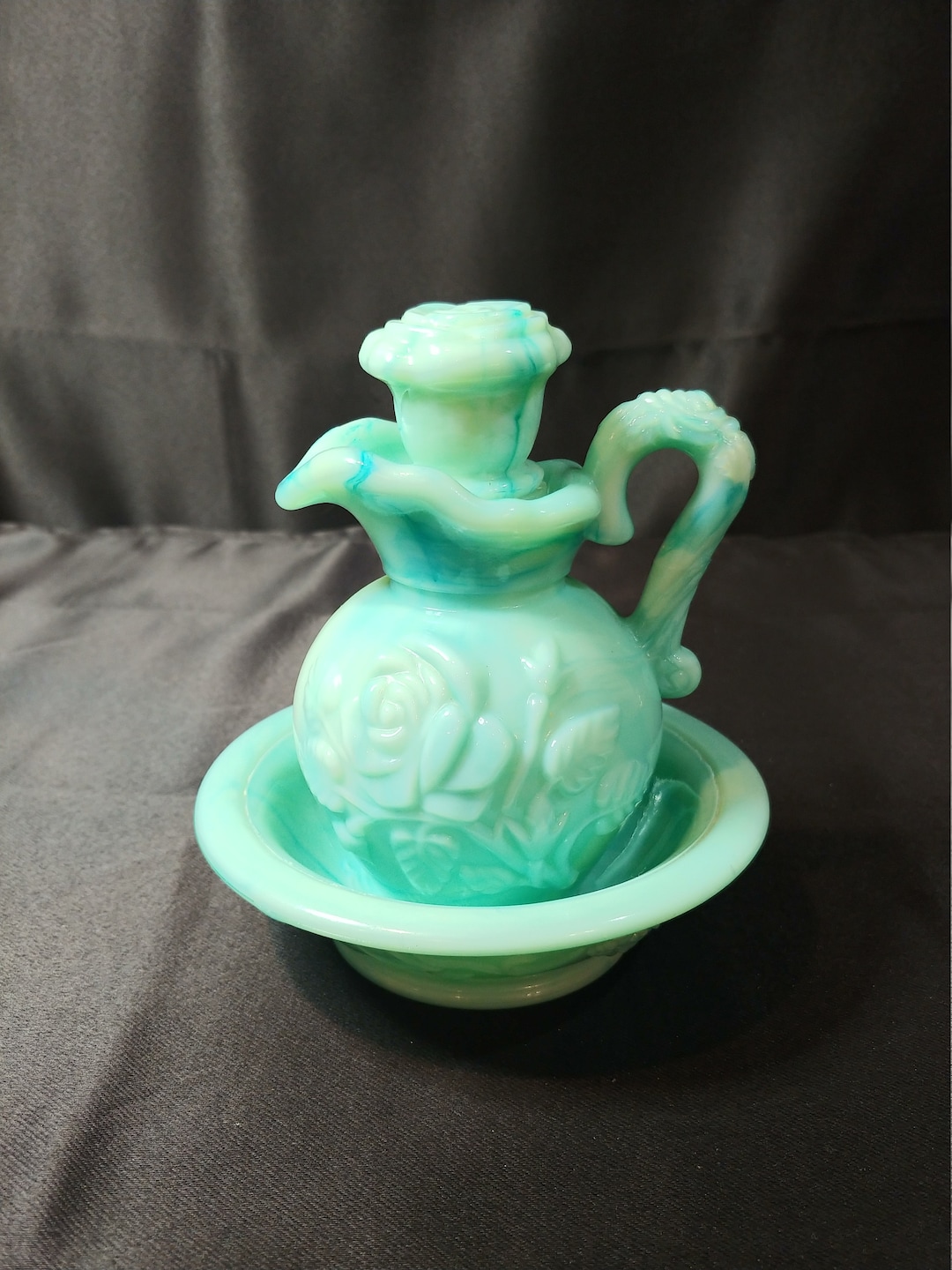 食器 AVON Avon Jadeite Victorian Rose Pattern Miniature Pitcher & Bowl Set