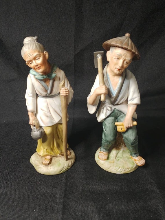 黄昏の美男 美女 ANTIQUE POSTCARD COLLECTION Set of 2 Kelvin Exclusives-japan Figurine. Old Asian Man and