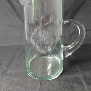 Fix-Ice Lip Glass Pitcher  with a Rose Etched on the side