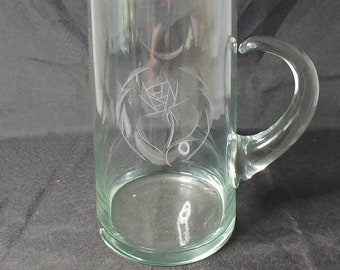 Ice Lip Glass Pitcher  with a Rose Etched on the side