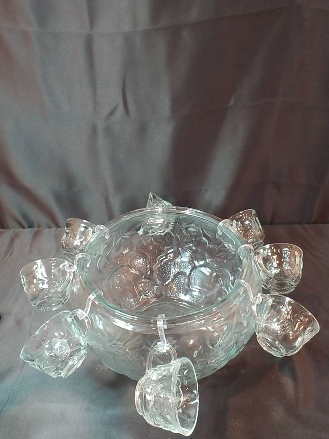 Vintage 18 Piece Punch Bowl Party Set in Fruit Bounty by Indiana Glass