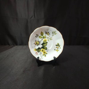 Vintage Royal Albert White Dogwood, Yellow Flower and Green Leaves Saucer