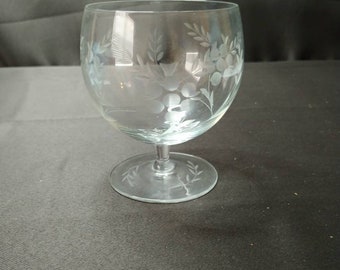 Set of 6 Vintage Etched Glass Wheat Berry Pattern - Globe Shaped Snifters