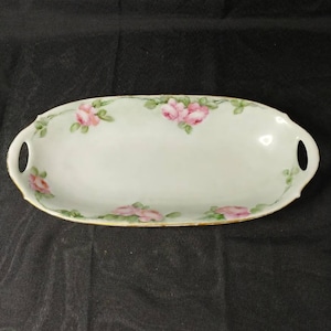 Serving or Trinket Dish with Pink Roses and handles made in Bavaria