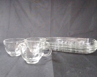 Snack Plate (2) and Cup (1) Set in Informal (Clear, Teardrop) by HAZEL-ATLAS