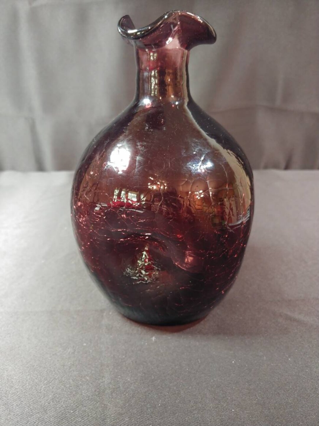 Vintage Handblown Purple Crackle Glass Vase Etsy
